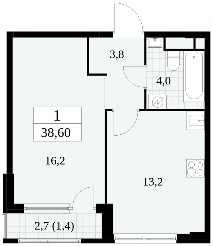 2-комнатная квартира в ЖК Южные сады на 9 этаже в 2 секции. Сдача в 2 кв. 2025 г.