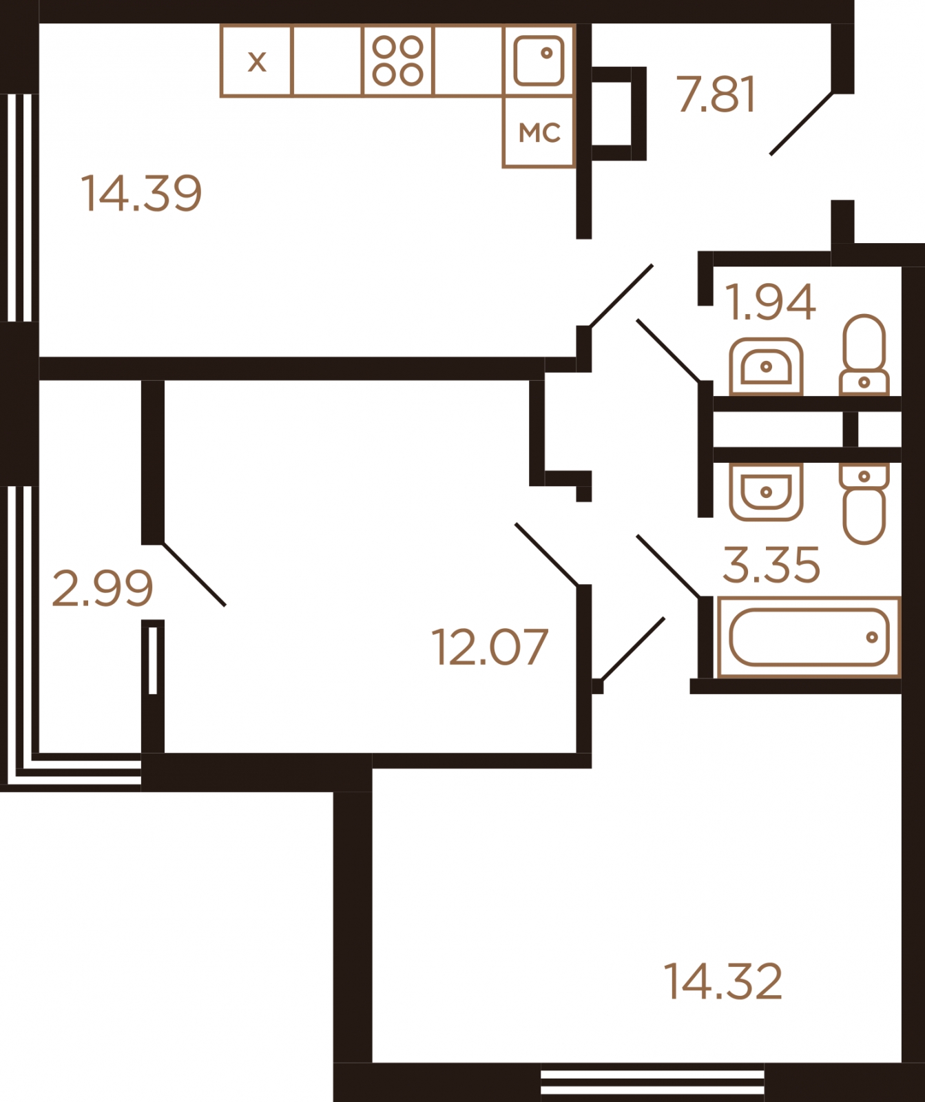 2-комнатная квартира в ЖК LIFE-Варшавская на 3 этаже в 5 секции. Сдача в 1 кв. 2024 г.