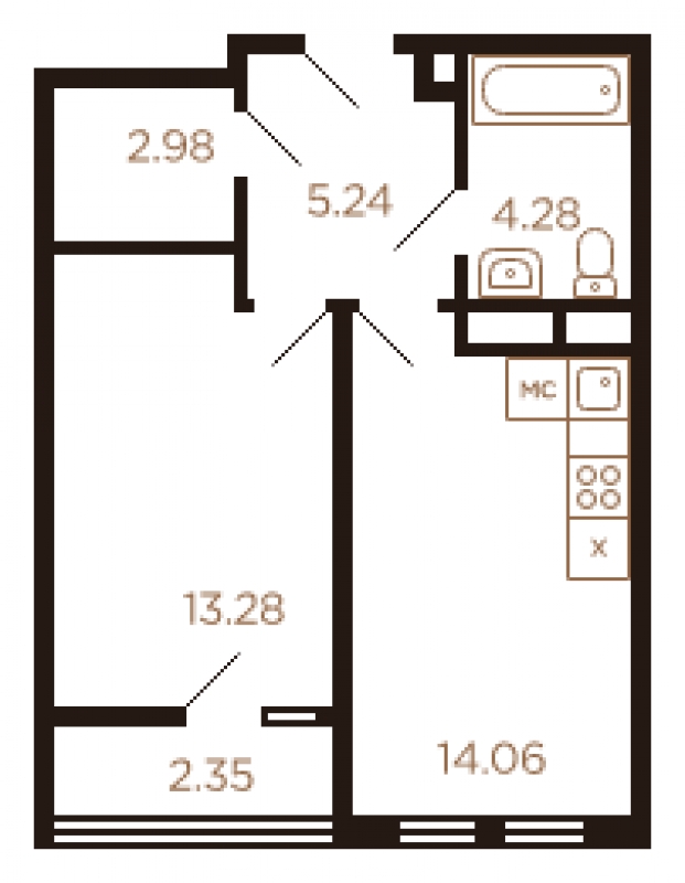 2-комнатная квартира в ЖК LIFE-Варшавская на 5 этаже в 5 секции. Сдача в 1 кв. 2024 г.