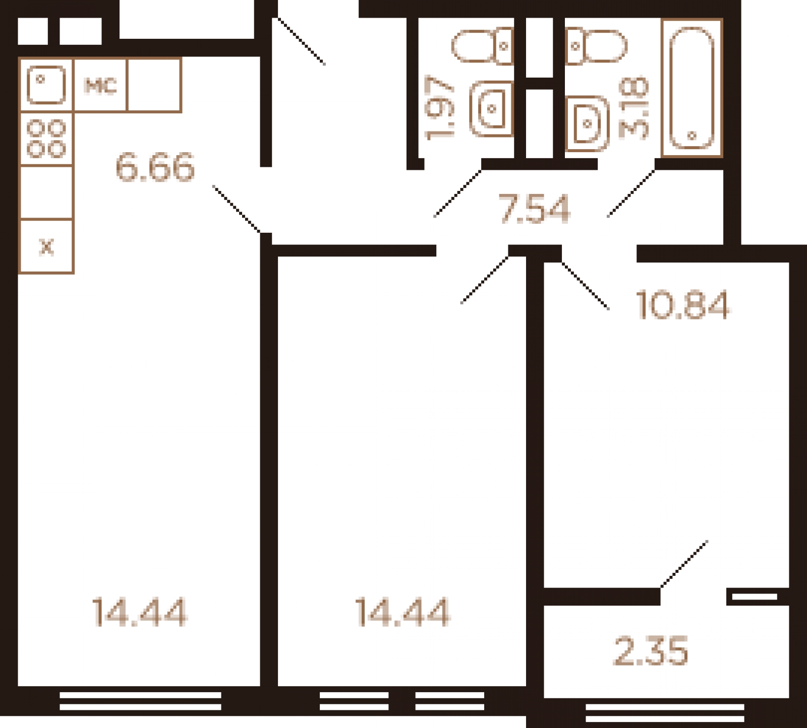 2-комнатная квартира в ЖК LIFE-Варшавская на 7 этаже в 5 секции. Сдача в 1 кв. 2024 г.