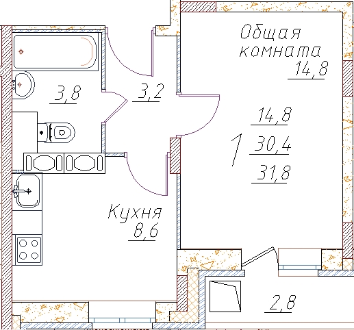 1-комнатная квартира в ЖК Миниполис Рафинад на 5 этаже в 3 секции. Сдача в 4 кв. 2022 г.