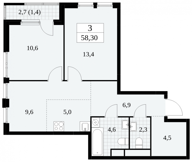 1-комнатная квартира (Студия) с отделкой в ЖК Михайловский парк на 6 этаже в 2 секции. Сдача в 2 кв. 2024 г.