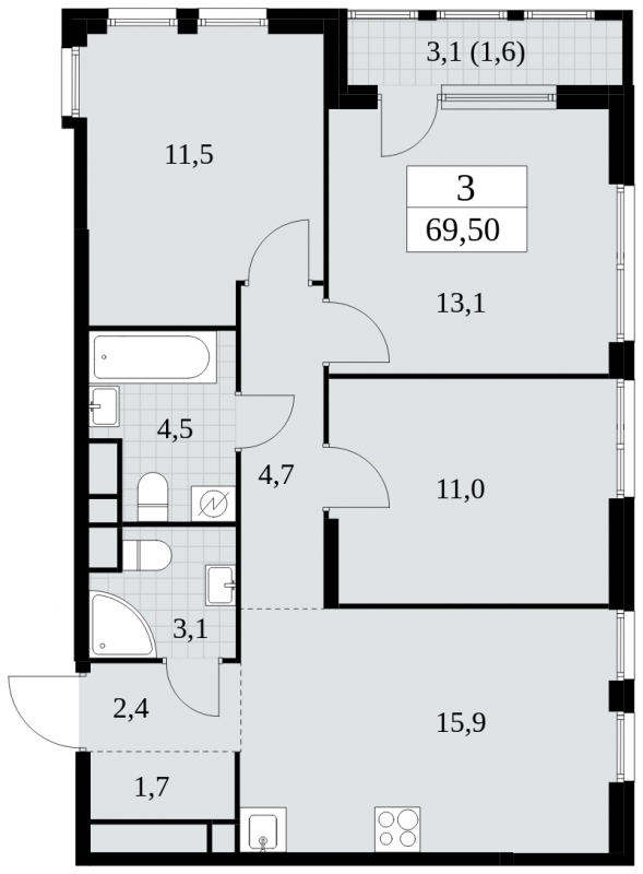 4-комнатная квартира с отделкой в ЖК Михайловский парк на 13 этаже в 8 секции. Сдача в 1 кв. 2023 г.