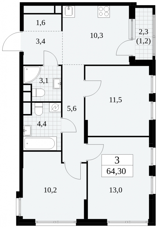 3-комнатная квартира с отделкой в ЖК Второй Нагатинский на 2 этаже в 1 секции. Сдача в 4 кв. 2023 г.