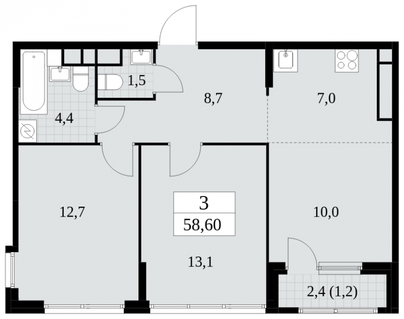 3-комнатная квартира с отделкой в ЖК Южные сады на 27 этаже в 1 секции. Сдача в 2 кв. 2025 г.