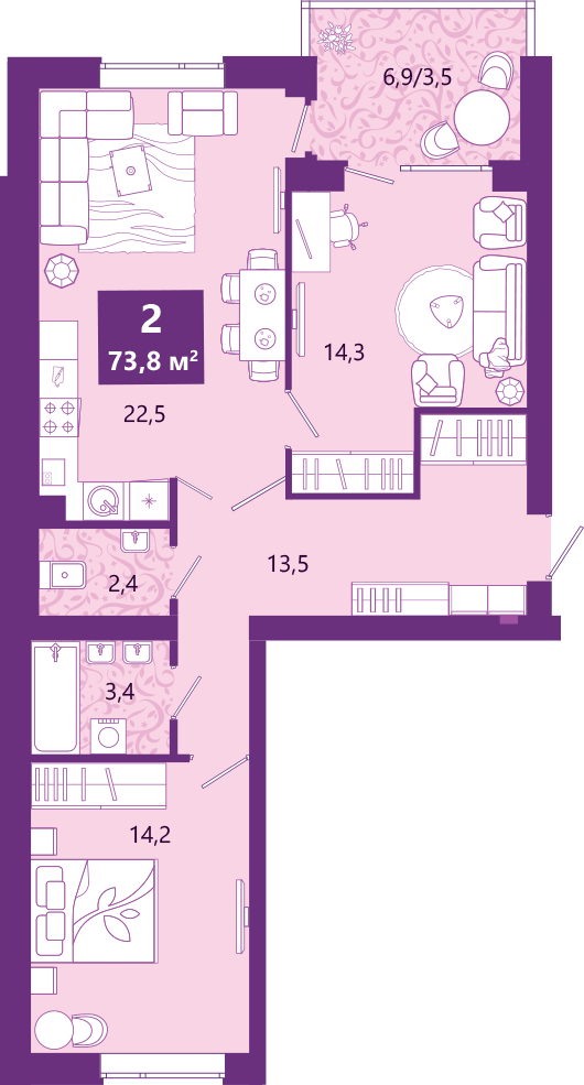 2-комнатная квартира с отделкой в ЖК City Bay на 20 этаже в 1 секции. Сдача в 2 кв. 2024 г.