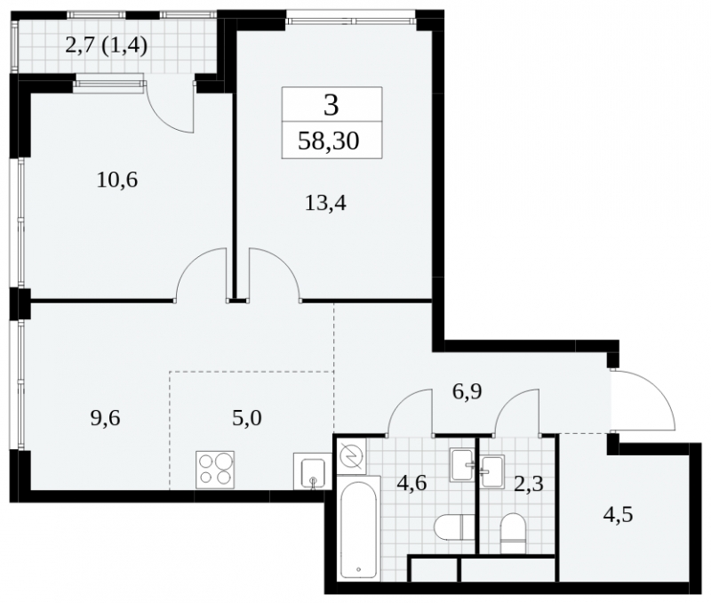 3-комнатная квартира в ЖК Белый Остров на 10 этаже в 2 секции. Сдача в 2 кв. 2023 г.