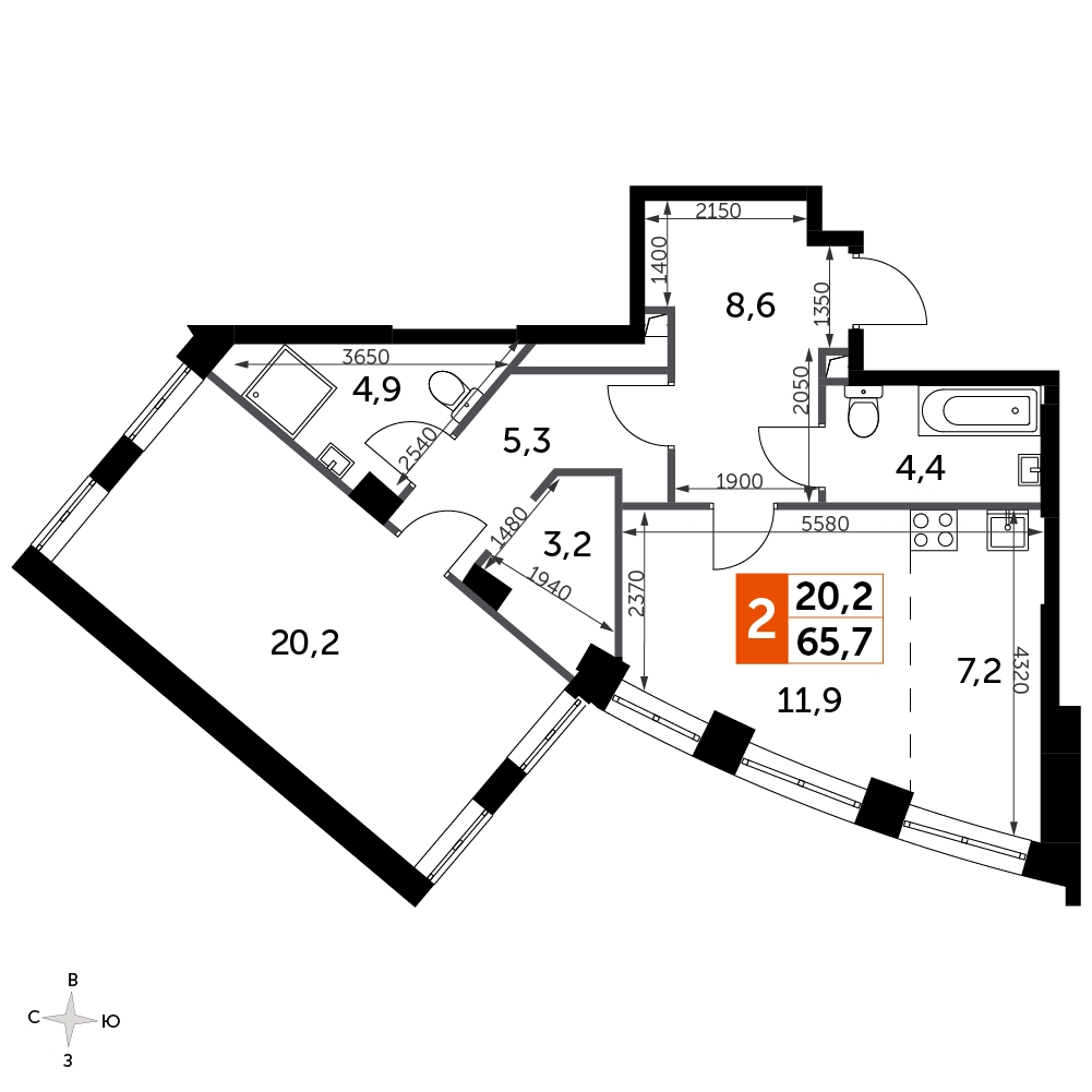 3-комнатная квартира с отделкой в ЖК Южные сады на 28 этаже в 1 секции. Сдача в 2 кв. 2025 г.