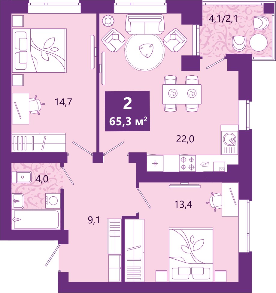 1-комнатная квартира (Студия) в ЖК Бунинские кварталы на 2 этаже в 1 секции. Сдача в 4 кв. 2024 г.