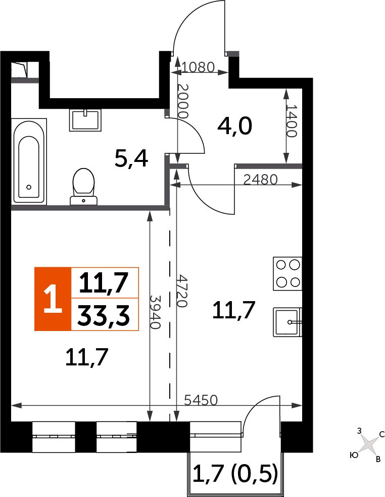 1-комнатная квартира в ЖК Остров на 14 этаже в 3 секции. Сдача в 1 кв. 2025 г.