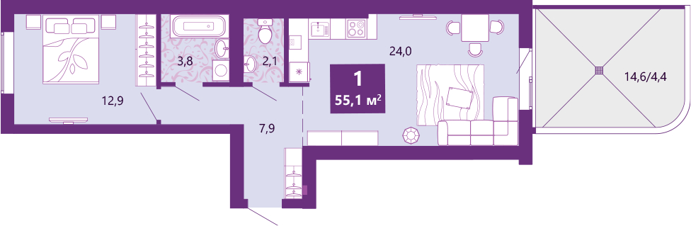 3-комнатная квартира в ЖК Бунинские кварталы на 2 этаже в 1 секции. Сдача в 4 кв. 2024 г.