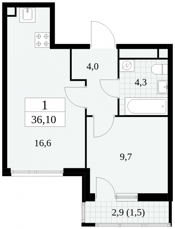 1-комнатная квартира (Студия) с отделкой в ЖК Южные сады на 30 этаже в 1 секции. Сдача в 2 кв. 2025 г.