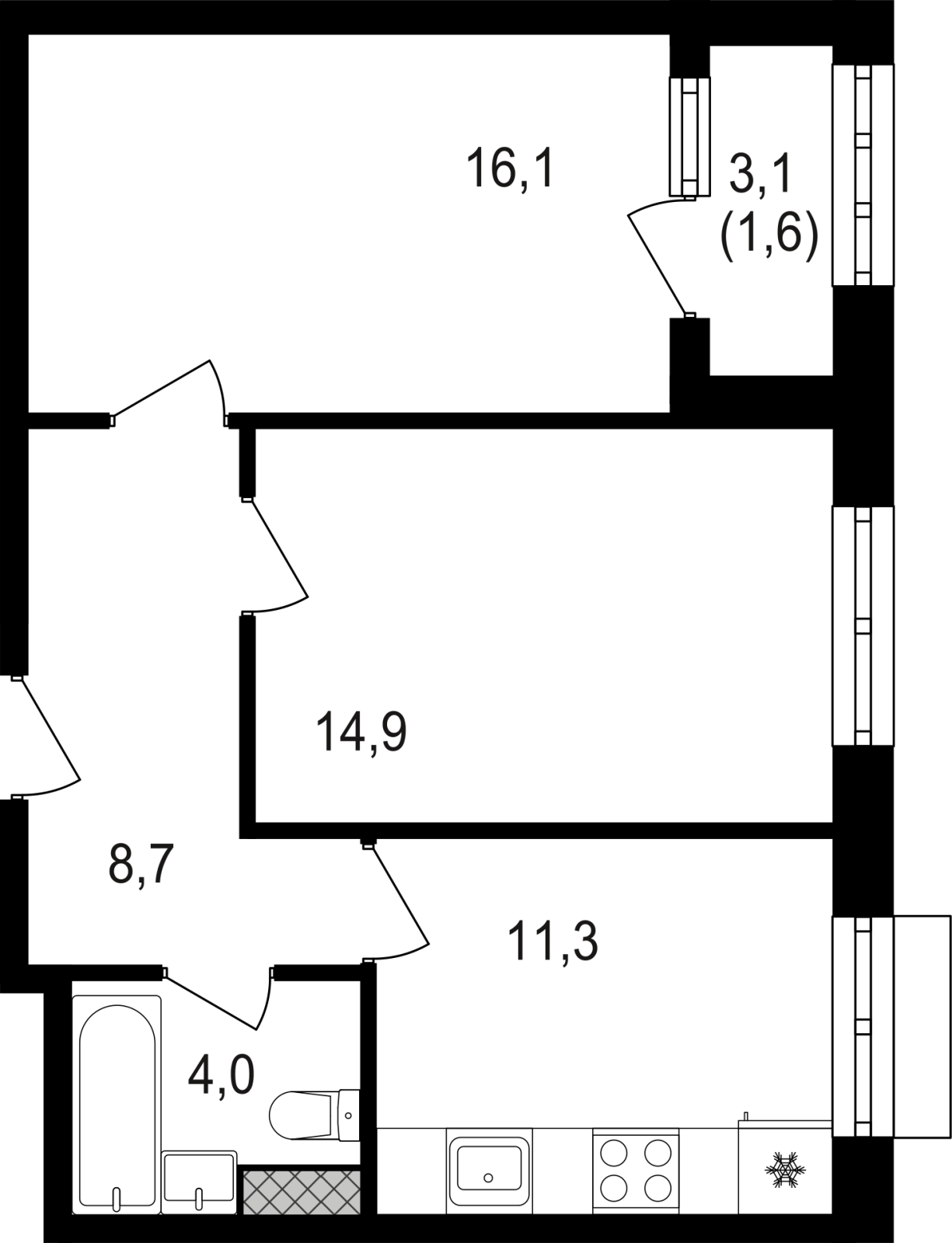 1-комнатная квартира (Студия) с отделкой в ЖК Южные сады на 22 этаже в 1 секции. Сдача в 2 кв. 2025 г.