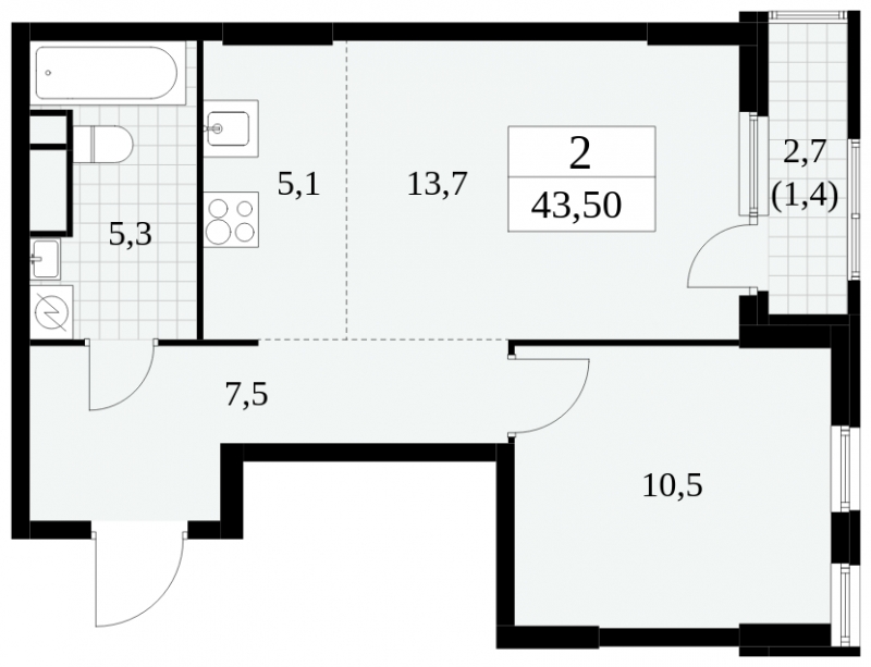 2-комнатная квартира в ЖК Южные сады на 9 этаже в 2 секции. Сдача в 2 кв. 2025 г.