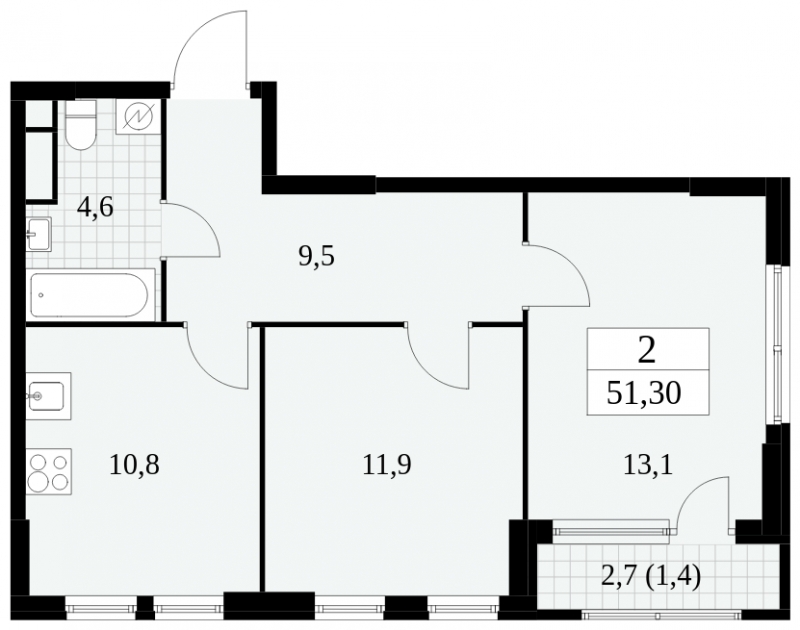 2-комнатная квартира с отделкой в ЖК Миниполис Рафинад на 3 этаже в 1 секции. Сдача в 2 кв. 2021 г.
