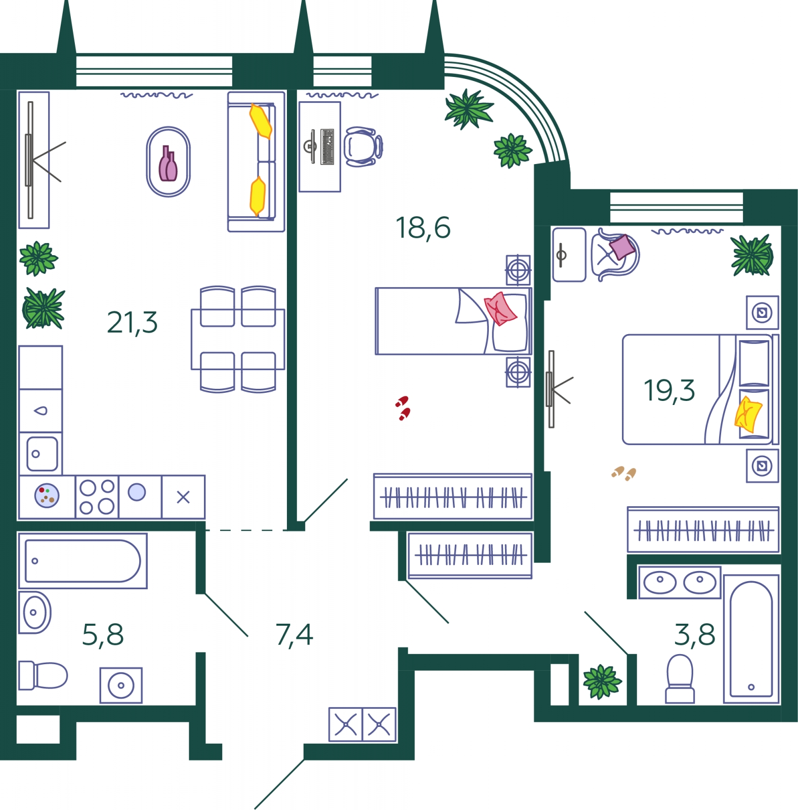 2-комнатная квартира в ЖК Южные сады на 26 этаже в 2 секции. Сдача в 2 кв. 2025 г.
