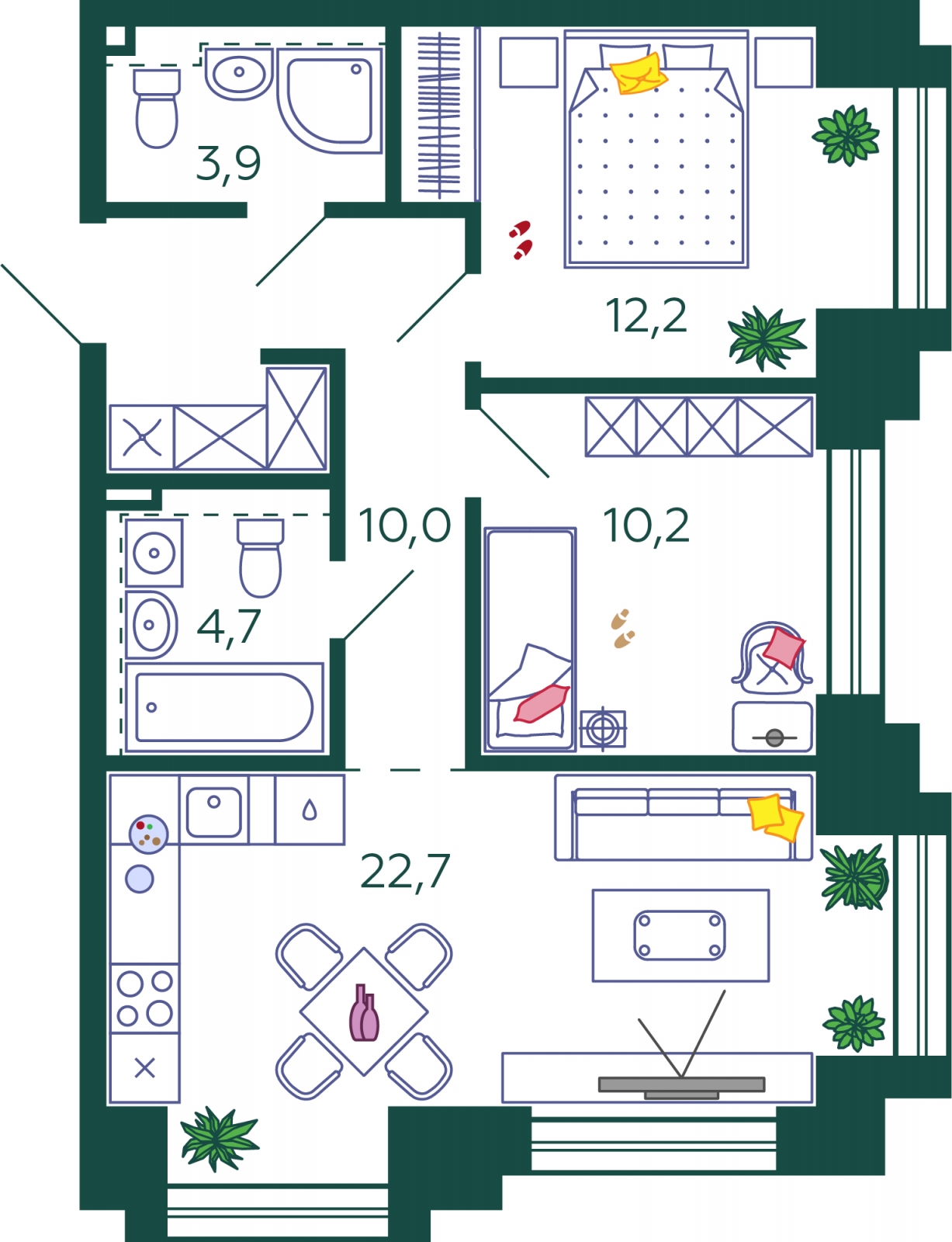 2-комнатная квартира с отделкой в ЖК Бунинские кварталы на 2 этаже в 1 секции. Сдача в 4 кв. 2024 г.