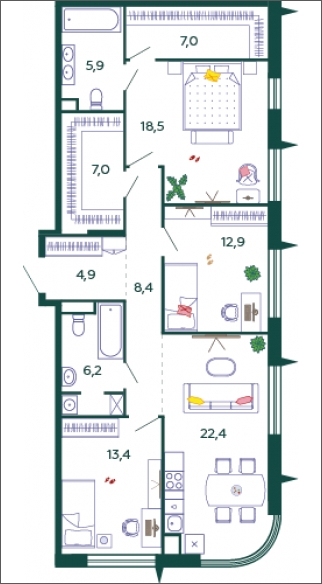 2-комнатная квартира в ЖК Южные сады на 15 этаже в 3 секции. Сдача в 2 кв. 2025 г.