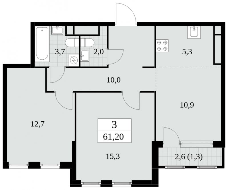 2-комнатная квартира в ЖК Городские истории на 9 этаже в 1 секции. Сдача в 4 кв. 2023 г.