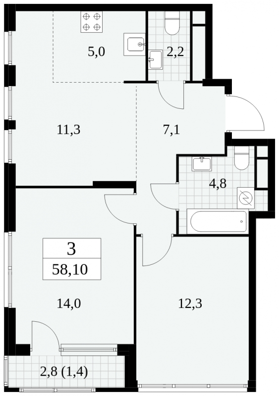 2-комнатная квартира в ЖК Миниполис Рафинад на 6 этаже в 1 секции. Сдача в 2 кв. 2021 г.