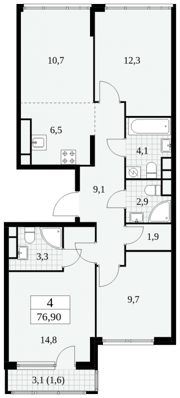3-комнатная квартира с отделкой в ЖК Сиреневый бульвар на 4 этаже в 4 секции. Дом сдан.