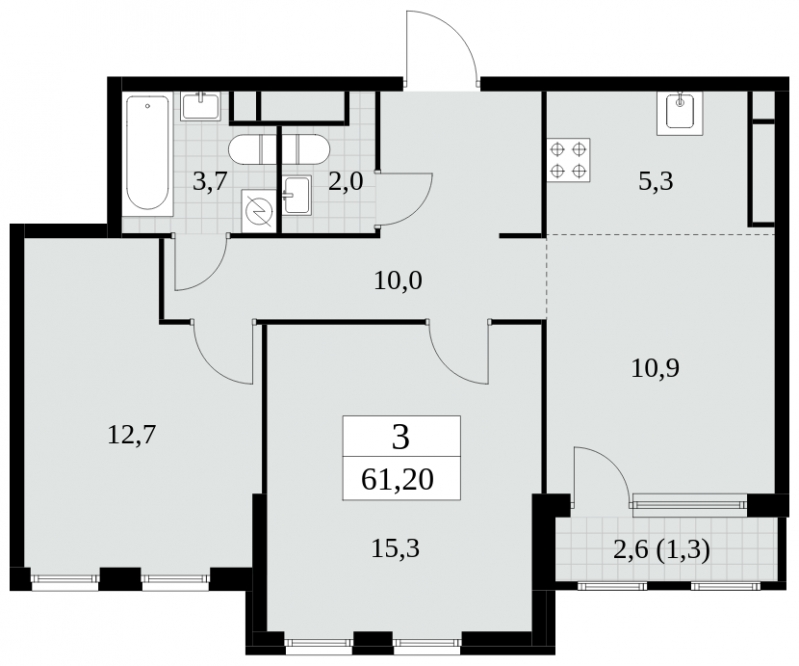 2-комнатная квартира в ЖК Бунинские кварталы на 12 этаже в 1 секции. Сдача в 3 кв. 2025 г.