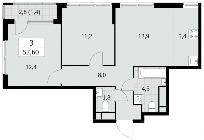1-комнатная квартира (Студия) с отделкой в ЖК Южные сады на 26 этаже в 1 секции. Сдача в 2 кв. 2025 г.