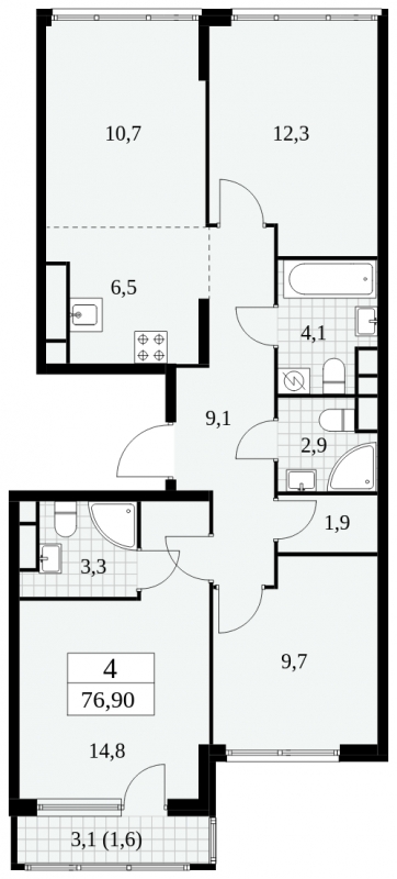 1-комнатная квартира в ЖК Южные сады на 24 этаже в 3 секции. Сдача в 2 кв. 2025 г.