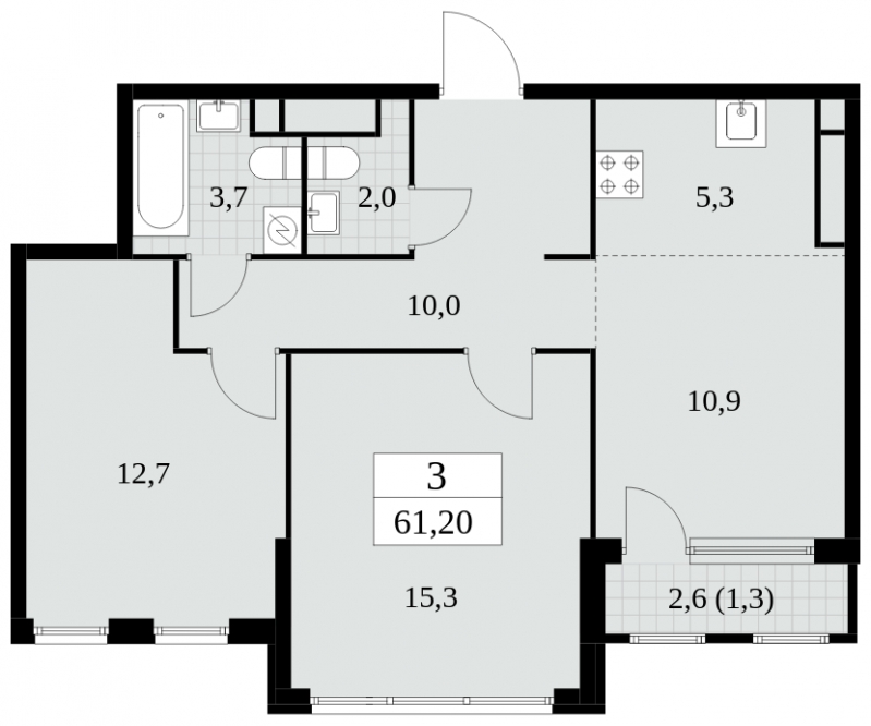 2-комнатная квартира в ЖК Остров на 3 этаже в 1 секции. Сдача в 4 кв. 2024 г.