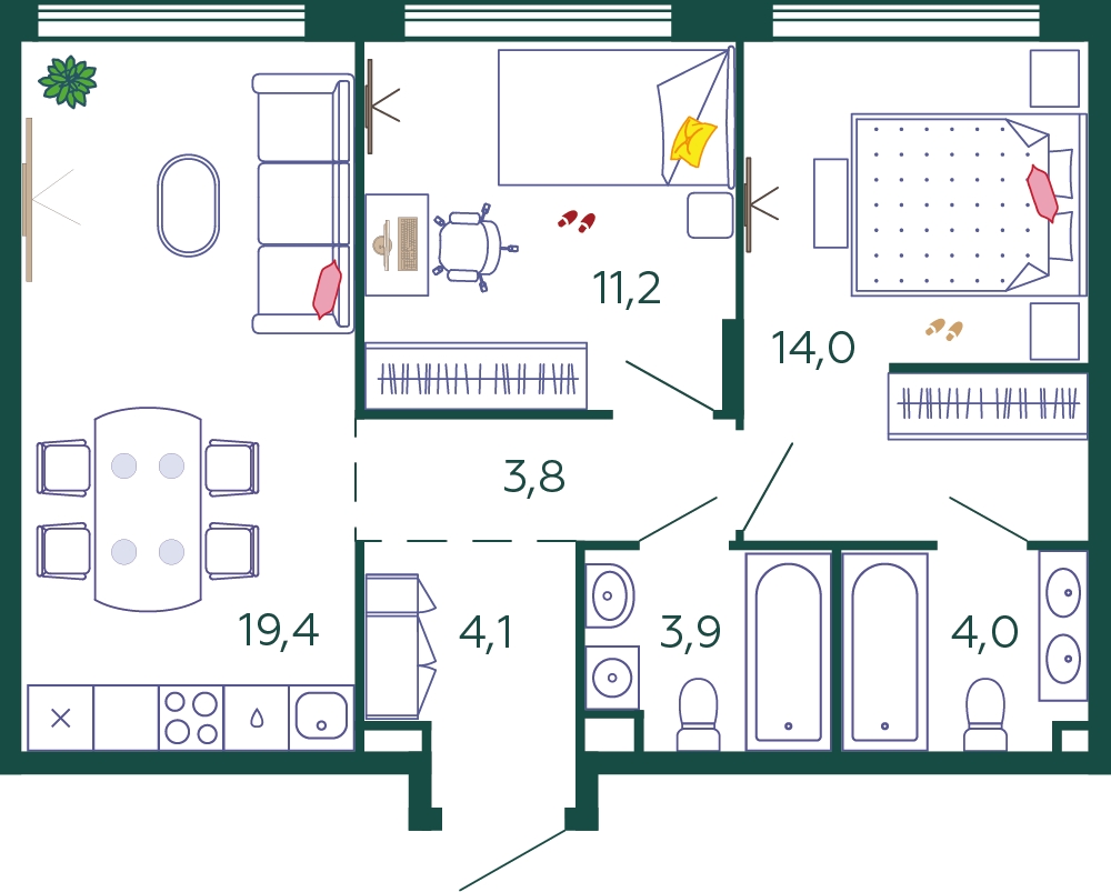 3-комнатная квартира в ЖК Южные сады на 24 этаже в 3 секции. Сдача в 2 кв. 2025 г.