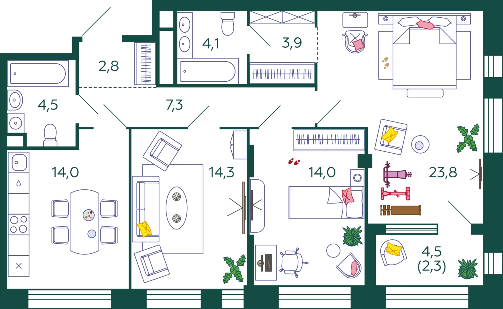 1-комнатная квартира в ЖК Южные сады на 15 этаже в 1 секции. Сдача в 2 кв. 2025 г.