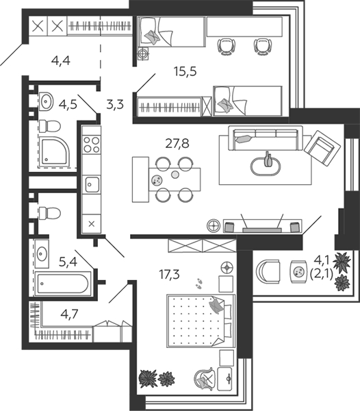 4-комнатная квартира с отделкой в ЖК Южные сады на 14 этаже в 2 секции. Сдача в 2 кв. 2025 г.