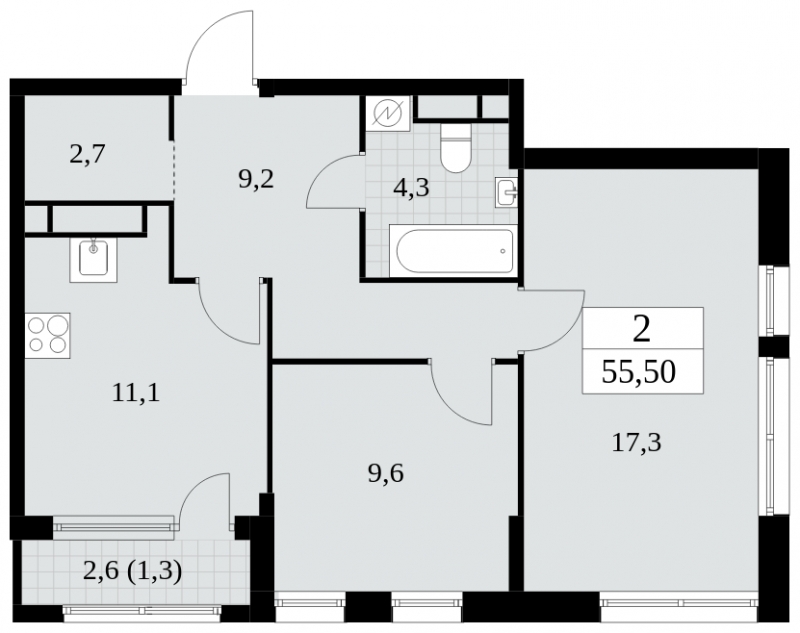 2-комнатная квартира с отделкой в ЖК Южные сады на 27 этаже в 2 секции. Сдача в 2 кв. 2025 г.