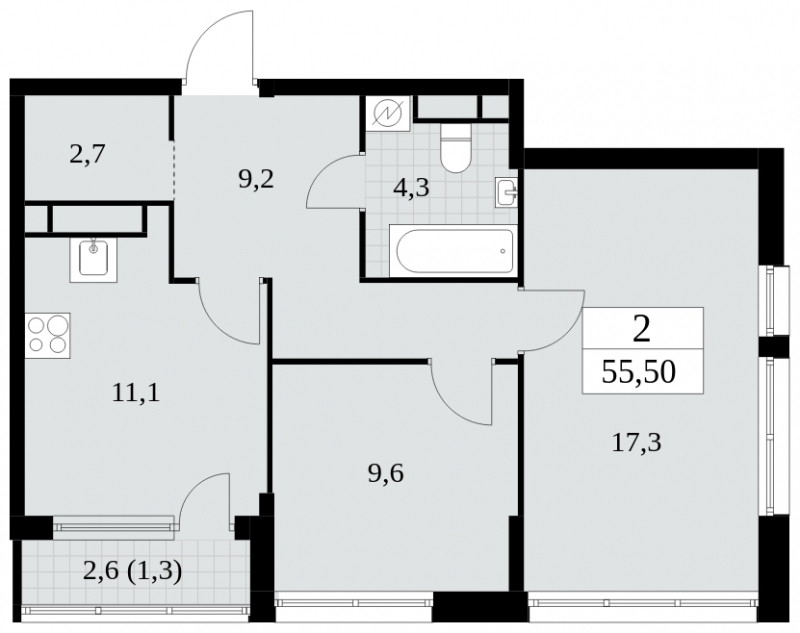 2-комнатная квартира с отделкой в ЖК Южные сады на 28 этаже в 2 секции. Сдача в 2 кв. 2025 г.
