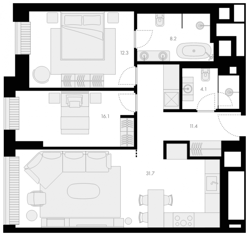 3-комнатная квартира с отделкой в ЖК Миниполис Рафинад на 5 этаже в 2 секции. Сдача в 2 кв. 2021 г.