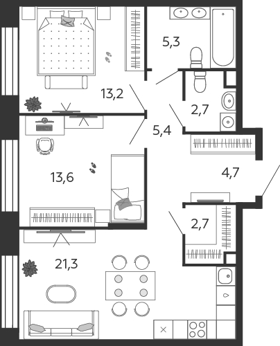 4-комнатная квартира в ЖК Южные сады на 11 этаже в 2 секции. Сдача в 2 кв. 2025 г.