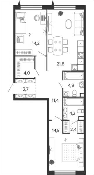1-комнатная квартира с отделкой в ЖК Бунинские кварталы на 7 этаже в 1 секции. Сдача в 4 кв. 2025 г.