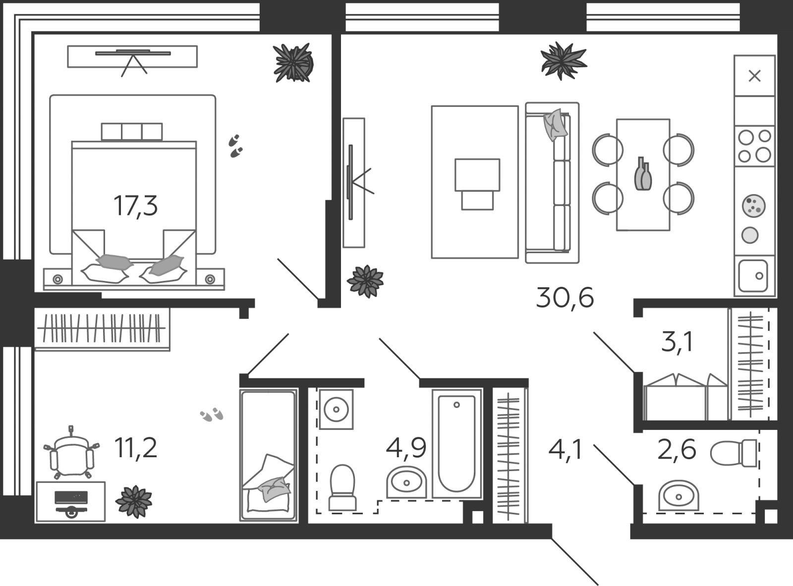 1-комнатная квартира в ЖК Южные сады на 16 этаже в 3 секции. Сдача в 2 кв. 2025 г.