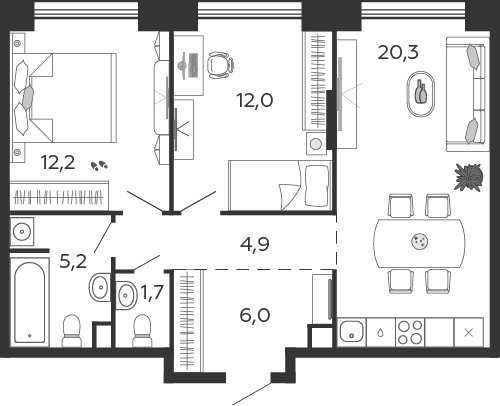 1-комнатная квартира в ЖК Южные сады на 13 этаже в 1 секции. Сдача в 2 кв. 2025 г.