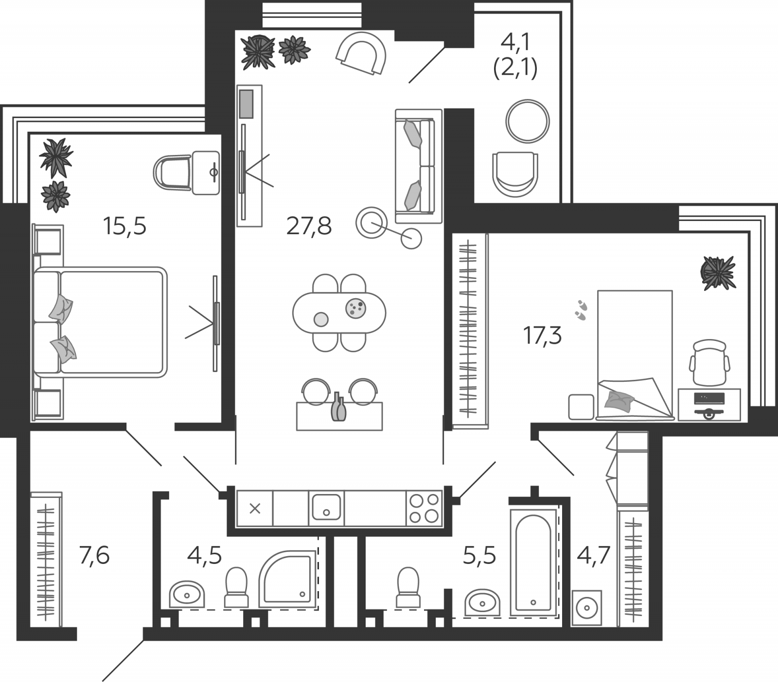 1-комнатная квартира (Студия) в ЖК Южные сады на 14 этаже в 1 секции. Сдача в 2 кв. 2025 г.