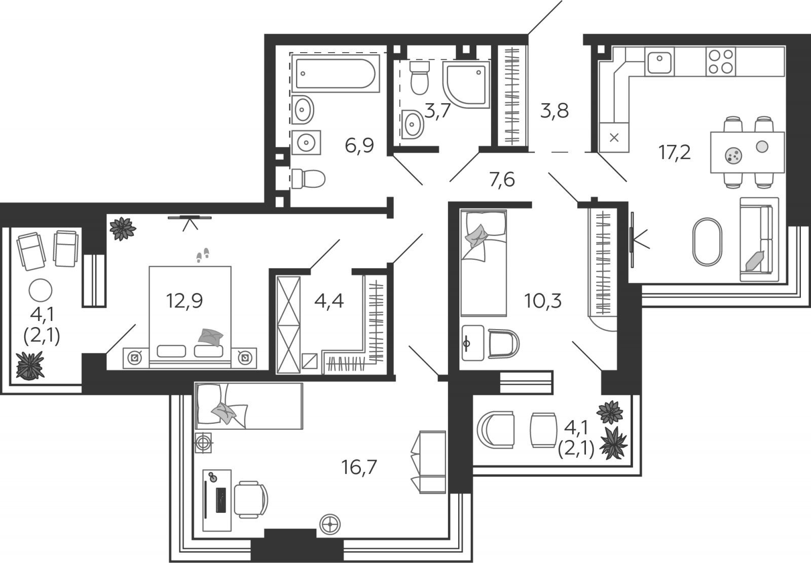 2-комнатная квартира в ЖК Миниполис Рафинад на 4 этаже в 1 секции. Сдача в 2 кв. 2021 г.