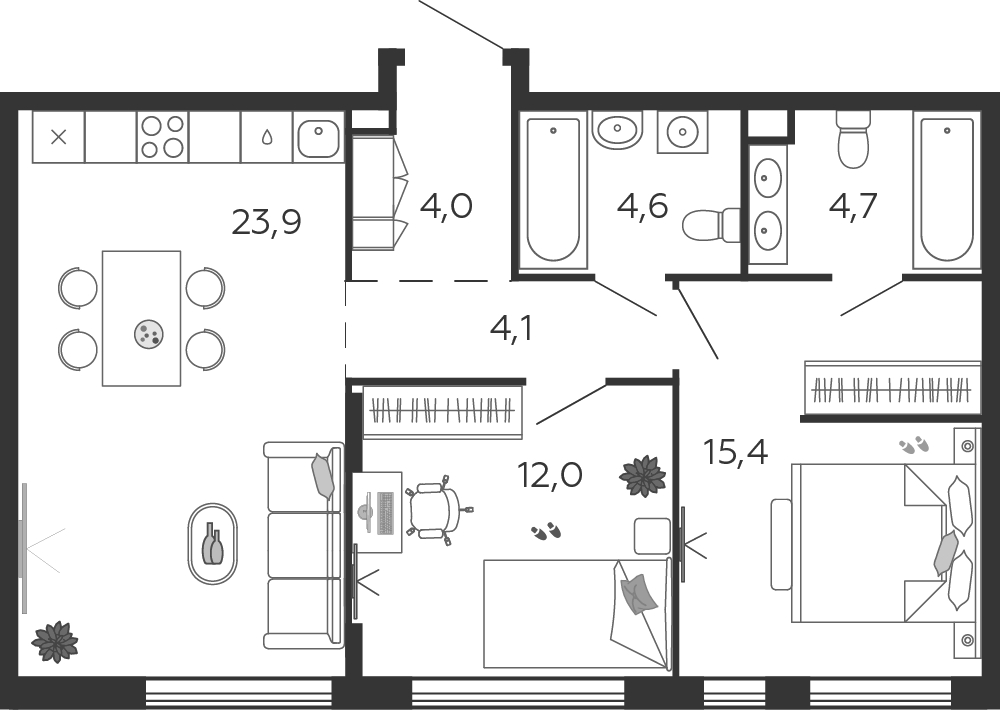 3-комнатная квартира в ЖК Южные сады на 24 этаже в 2 секции. Сдача в 2 кв. 2025 г.