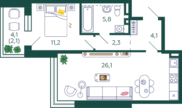 2-комнатная квартира в ЖК Южные сады на 30 этаже в 2 секции. Сдача в 2 кв. 2025 г.
