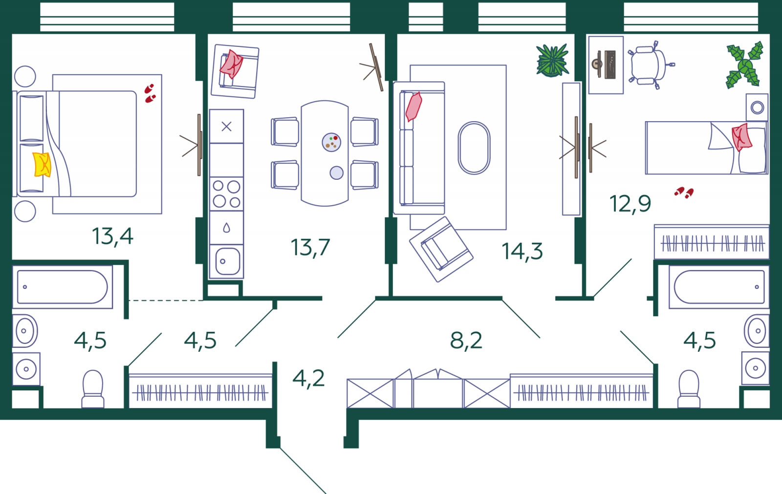 3-комнатная квартира с отделкой в ЖК ULTRA CITY на 5 этаже в 1 секции. Сдача в 2 кв. 2023 г.