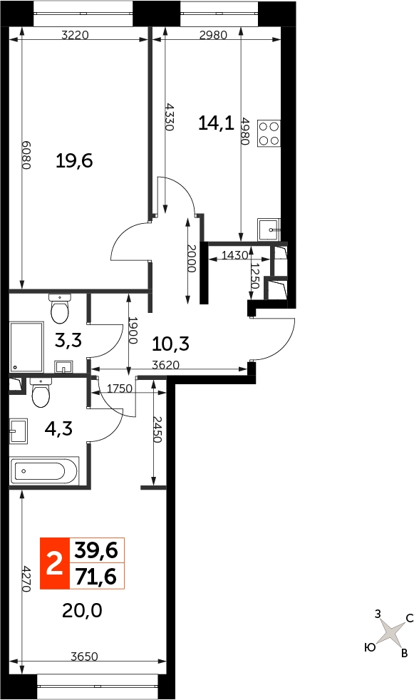 3-комнатная квартира в ЖК Городские истории на 13 этаже в 1 секции. Сдача в 4 кв. 2023 г.
