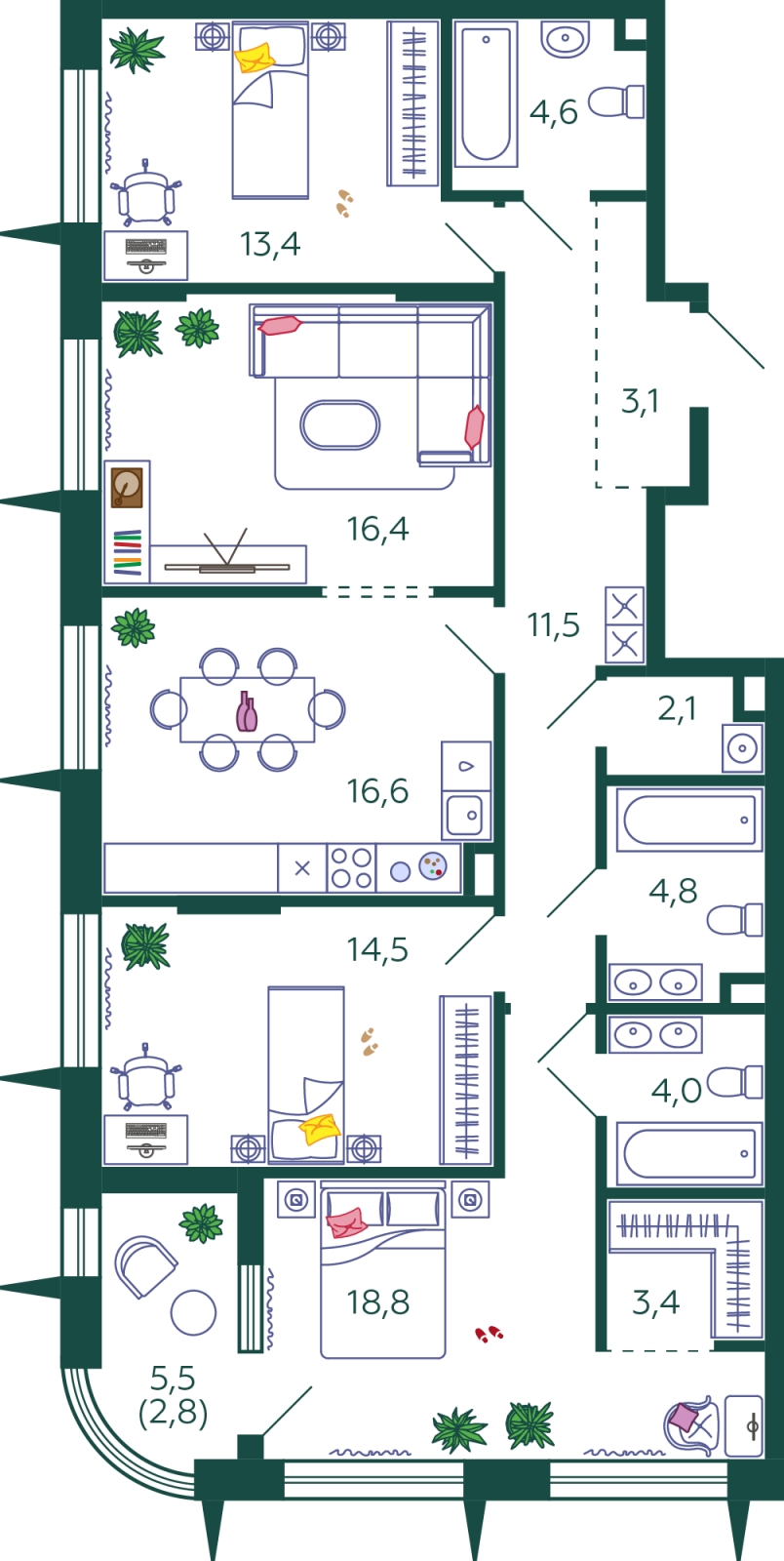 1-комнатная квартира (Студия) в ЖК Южные сады на 5 этаже в 1 секции. Сдача в 2 кв. 2025 г.