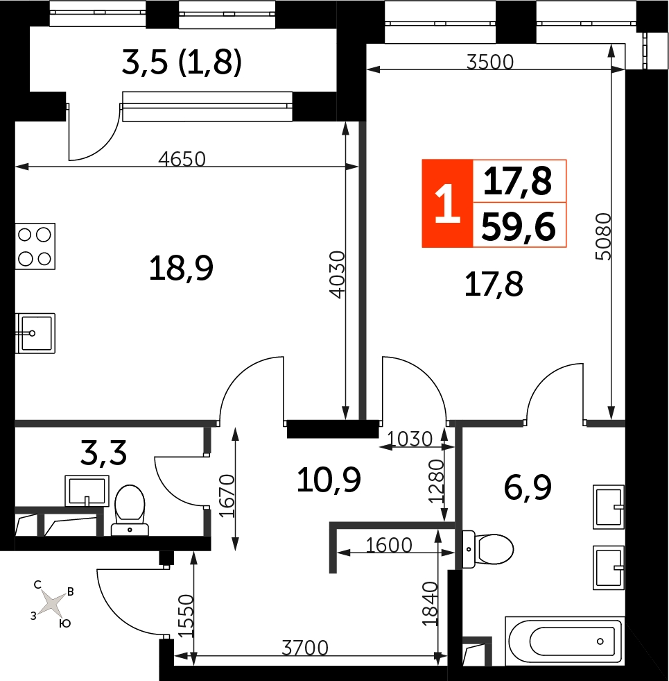 2-комнатная квартира в ЖК SHAGAL на 26 этаже в 2 секции. Сдача в 1 кв. 2024 г.