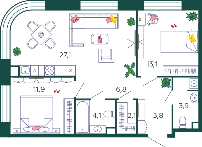 3-комнатная квартира в ЖК Южные сады на 23 этаже в 3 секции. Сдача в 2 кв. 2025 г.