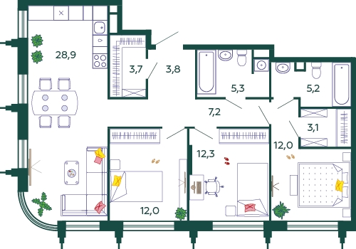 2-комнатная квартира в ЖК Миниполис Рафинад на 6 этаже в 1 секции. Сдача в 4 кв. 2022 г.