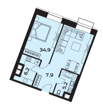 1-комнатная квартира (Студия) с отделкой в ЖК Октябрьское Поле на 15 этаже в 1 секции. Сдача в 3 кв. 2024 г.